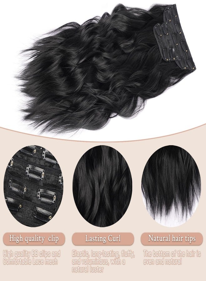 MAYSA Clip in Hair Extensions 4Pcs Long Wavy Natural Black Hair Synthetic Clip in Extensions 22 Inch for Women #1B - Image 3
