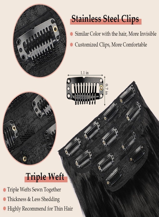 MAYSA Clip in Hair Extensions 4Pcs Long Wavy Natural Black Hair Synthetic Clip in Extensions 22 Inch for Women #1B - Image 4