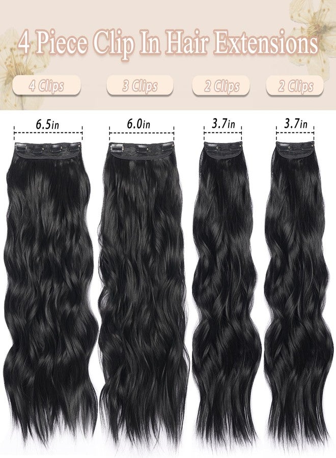 MAYSA Clip in Hair Extensions 4Pcs Long Wavy Natural Black Hair Synthetic Clip in Extensions 22 Inch for Women #1B - Image 2