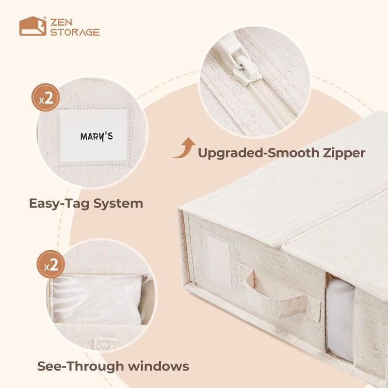 ZenStorage 4Pack Linen Sheet Organizers and Storage - King/Queen Size Sheet Storage Organizer with Window, Foldable & Dustproof Sheet Organizer for Linen Closet for Summer Blankets & Sheet Sets,Off-white - Image 5