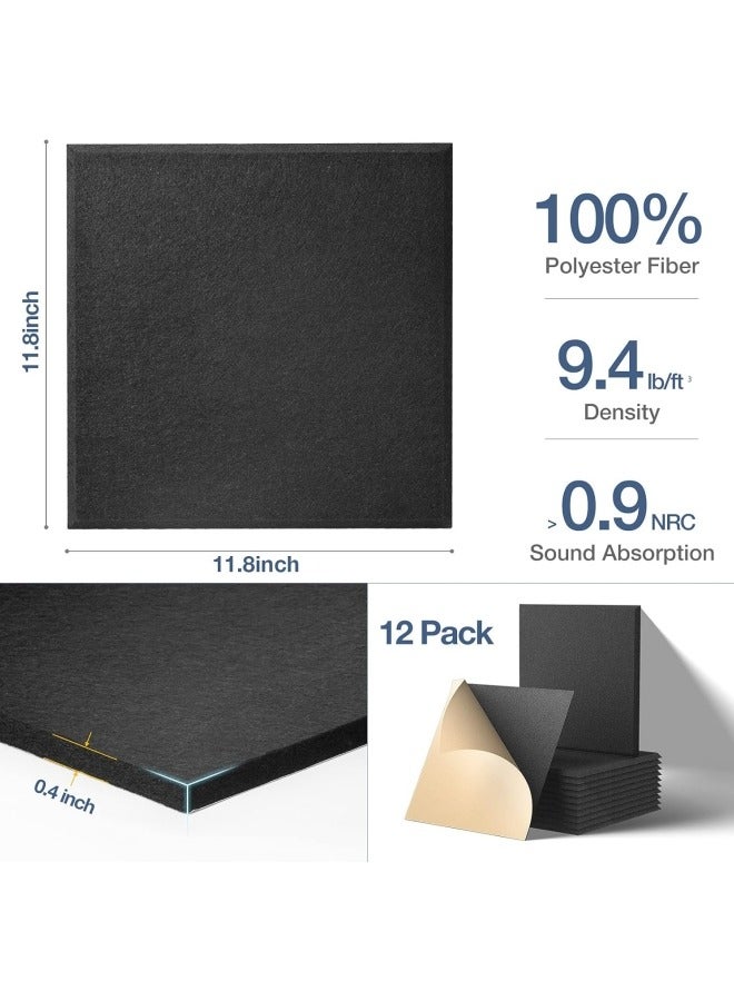 GGEROU 12Pack Acoustic Panels Sound Proof Padding Bevled Edge Polyester Fiber Panels High Density Acoustic Treatment Wall Decoration for Home Office Studio 12X12X0.35inch Black  - Image 2