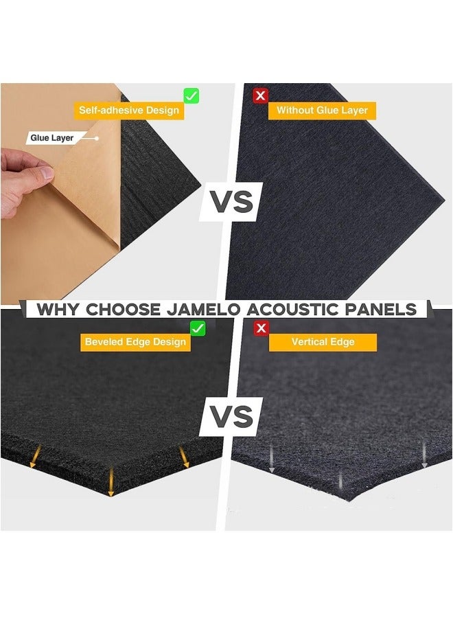 GGEROU 12Pack Acoustic Panels Sound Proof Padding Bevled Edge Polyester Fiber Panels High Density Acoustic Treatment Wall Decoration for Home Office Studio 12X12X0.35inch Black  - Image 4