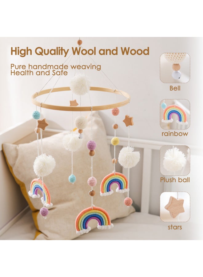 Nordic Style Baby Room Layout Crib Bed Bell Rainbow Hair Ball Ins Style Baby Wooden Circle Bed Bell Bed Hanging-Colour:Rainbow Star Bed Bell Orange  - Image 4