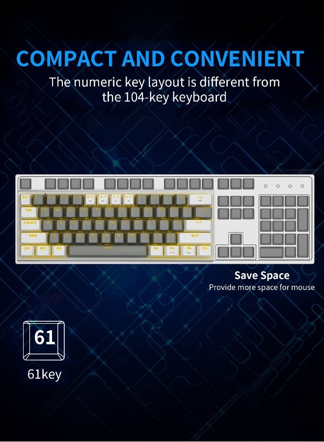 60% Wired Mechanical Gaming Keyboard with Red Switches, LED Backlit, Ultra-Compact Computer Keyboard for PS4/5, Windows, Mac OS (Grey White) - Image 2