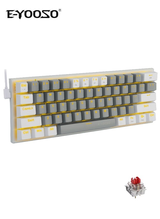 60% Wired Mechanical Gaming Keyboard with Red Switches, LED Backlit, Ultra-Compact Computer Keyboard for PS4/5, Windows, Mac OS (Grey White) - Image 1