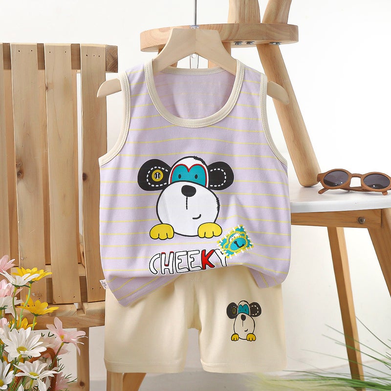 Kids Cotton Vest Set Summer 2024 E22-Cartoon puppy 