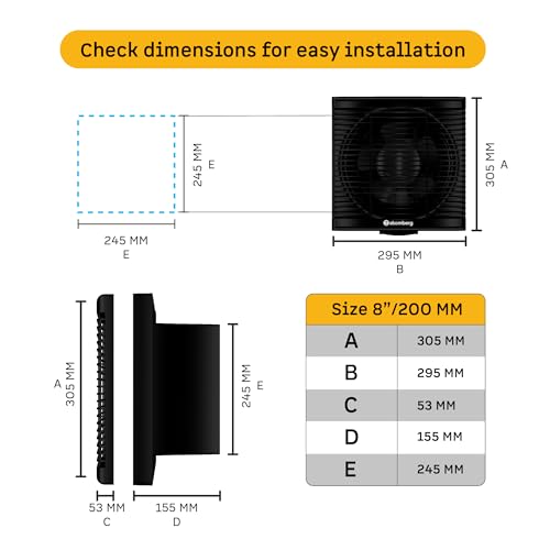atomberg Efficio Exhaust Fan 200mm (8 Inches) | BLDC Motor | 20W| Low Noise | 1600 RPM| Ideal for Bathroom, Kitchen | Easy to Clean | Installation-Square Cut (245mm) | 2 Years Warranty | Black - Image 5