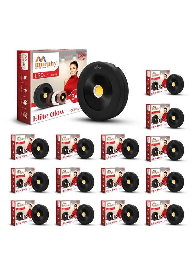 Murphy 3W Elite Glow Noir Waterproof Round LED Surface Cabinet Down Light (Pack of 15, Warm White) - Image 1