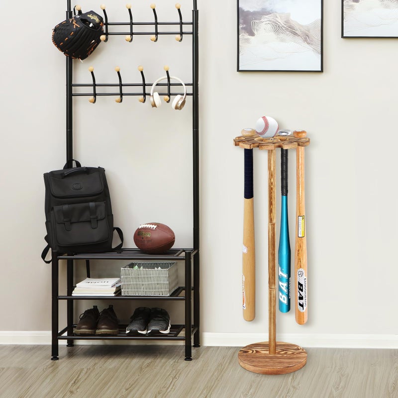 BEARUT Baseball Bat Holder and Ball Display Shelf Baseball Bat Stand Shelf Rack,Baseball Bat Storage Organizer,Holder 10 Bats By Wood - Image 3