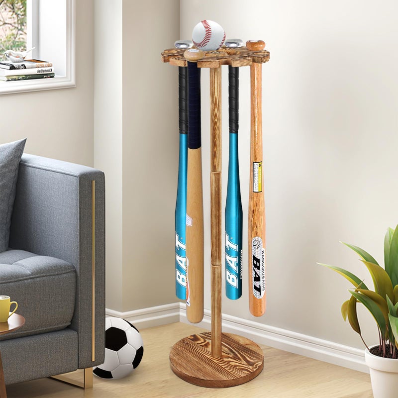 BEARUT Baseball Bat Holder and Ball Display Shelf Baseball Bat Stand Shelf Rack,Baseball Bat Storage Organizer,Holder 10 Bats By Wood - Image 4