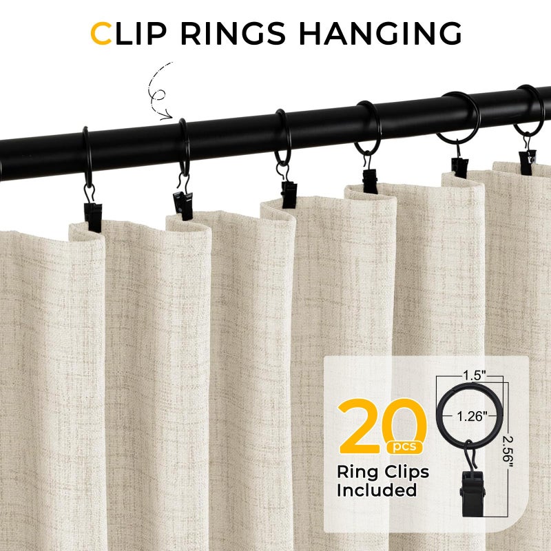 INOVADAY Cream Blackout Curtains 90 Inches Long  100% Light Blocking Thermal Insulated Room Darkening Curtains & Drapes for Bedroom Living Room + 20 Curtain Ring Clips -2 Panels  W50 x L90  Cream - Image 4
