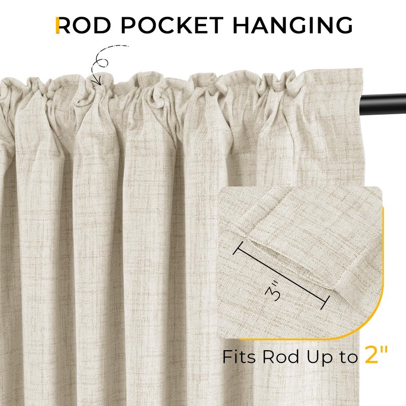 INOVADAY Cream Blackout Curtains 90 Inches Long  100% Light Blocking Thermal Insulated Room Darkening Curtains & Drapes for Bedroom Living Room + 20 Curtain Ring Clips -2 Panels  W50 x L90  Cream - Image 5