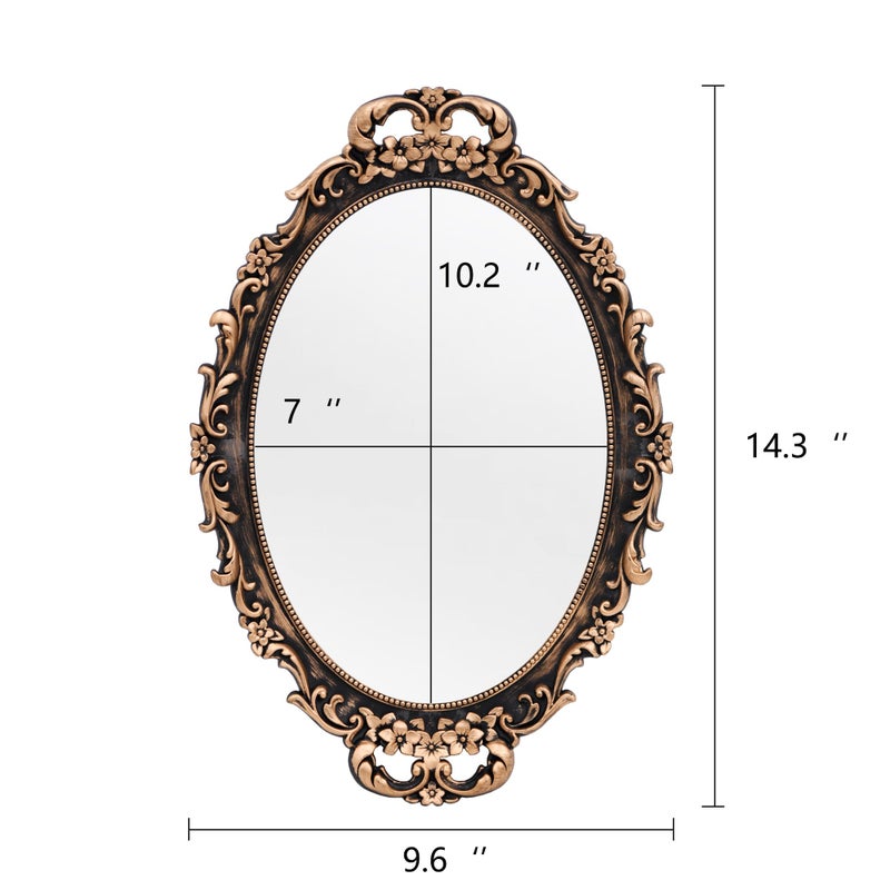 Tstarer Vintage Decorative Gold Framed Mirror, Wall Hanging Mirrors & Tabletop Tray for Bedroom Living Room Dresser Decor, Oval- 9.6" W x 14.3" L (BRONZE-2PACK) - Image 2