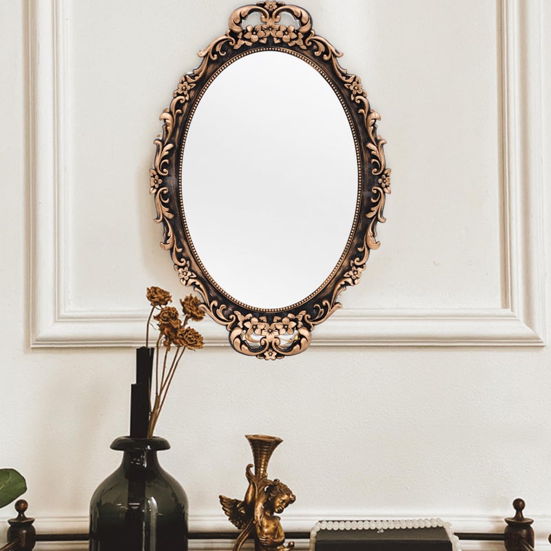 Tstarer Vintage Decorative Gold Framed Mirror, Wall Hanging Mirrors & Tabletop Tray for Bedroom Living Room Dresser Decor, Oval- 9.6" W x 14.3" L (BRONZE-2PACK) - Image 3