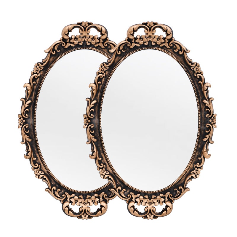 Tstarer Vintage Decorative Gold Framed Mirror, Wall Hanging Mirrors & Tabletop Tray for Bedroom Living Room Dresser Decor, Oval- 9.6" W x 14.3" L (BRONZE-2PACK) - Image 1