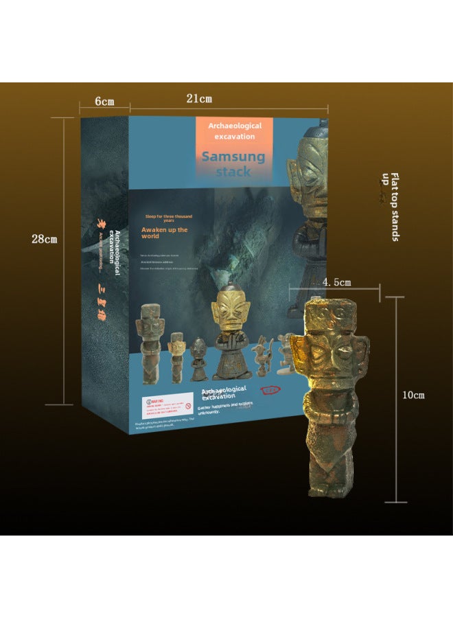 Sanxingdui Bronze Ware Archaeological Excavation Toy Blind Box Museum Cultural Relics Children's Cultural And Creative Big Stand Decoration Gift-Color:Gift Box Hardcover Flat Top Stand  - Image 1