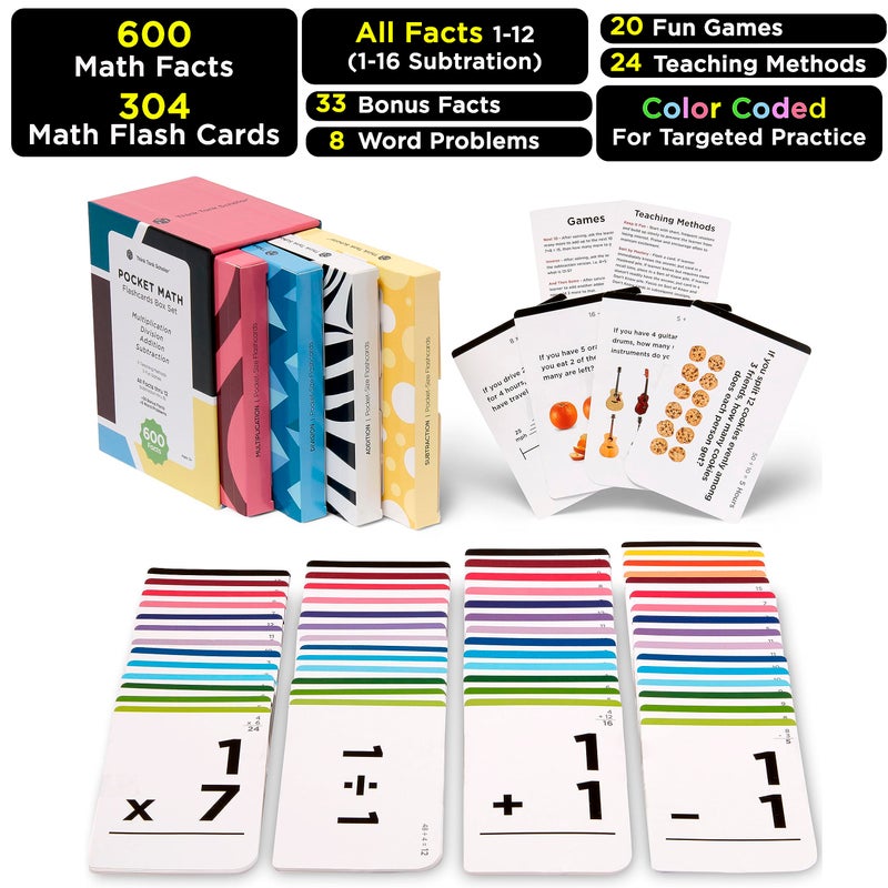 Think Tank Scholar Award-Winning Math Flash Cards â€“ 600 Addition, Subtraction, Multiplication & Division Facts â€“ 2 Facts Per Card â€“ 20 Games & Teaching Methods â€“ Grades 1â€“6 â€“ Classroom, Homeschool & Teacher-Approved - Image 3