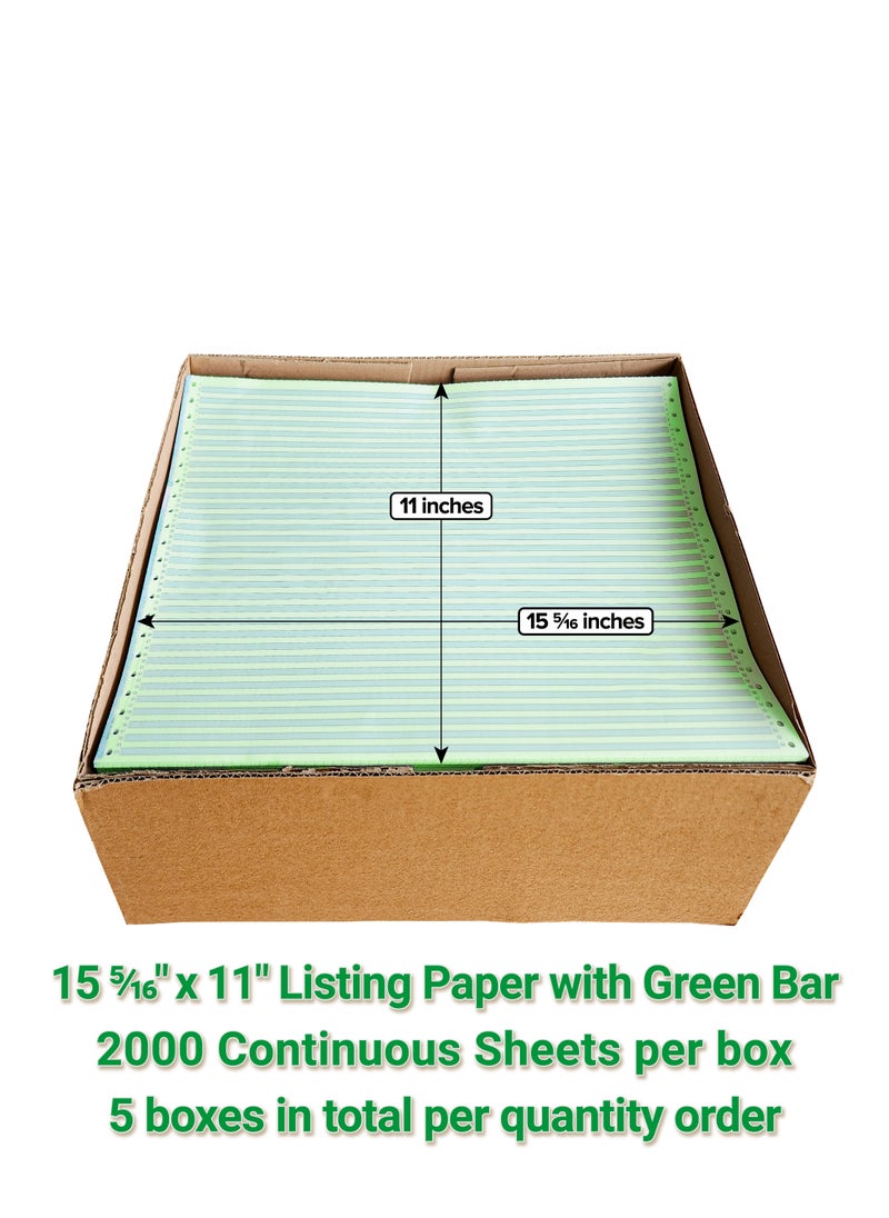 Abulhoul Printing Press LLC ABULHOUL Continuous Listing Computer Paper With Green Bar 15 5/16” x 11” GREEN Ply Single 2000 Sheets Per Box 60gsm (±5% In Actual Weight) Used For Wide Dot-Matrix Impact Printers With Ink Ribbons  - Image 2