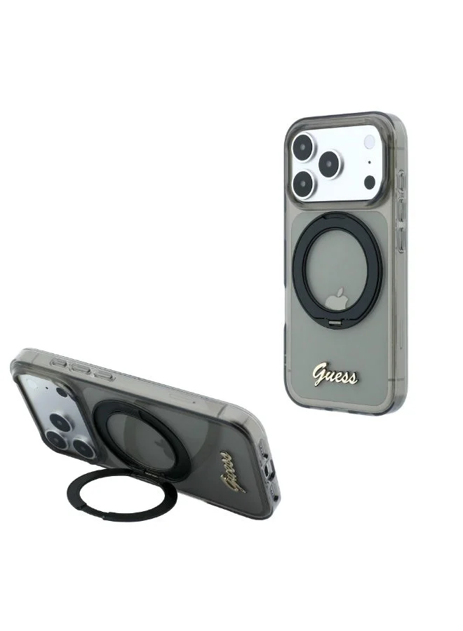 Guess iPhone 18 Pro Magsafe Hard Case with Ring Stand and Script Metal Logo