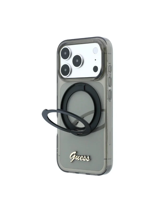 Guess iPhone 18 Pro Magsafe Hard Case with Ring Stand and Script Metal Logo