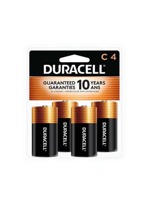 Duracell Coppertop C Batteries, 4 Count Pack, C Battery with Long-lasting Power, All-Purpose Alkaline C Battery for Household and Office Devices