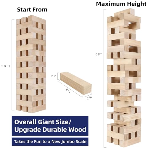 GOTHINK Giant Tumbling Tower Game Super Large 51pcs Wooden Blocks Stacking Game Stacking to Over 6 Feet Jumbo Timber Blocks with Carry Bag Jumbo Outdoor Indoor Game Toy Gift for Kids and Adults - Image 5