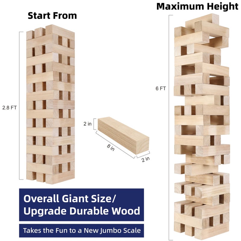 GOTHINK Giant Tumbling Tower Game Super Large 51pcs Wooden Blocks Stacking Game Stacking to Over 6 Feet Jumbo Timber Blocks with Carry Bag Jumbo Outdoor Indoor Game Toy Gift for Kids and Adults - Image 3