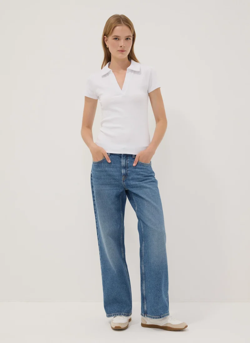 او في اس OVS Blue Denim Pure Cotton Straight-Fit Jeans