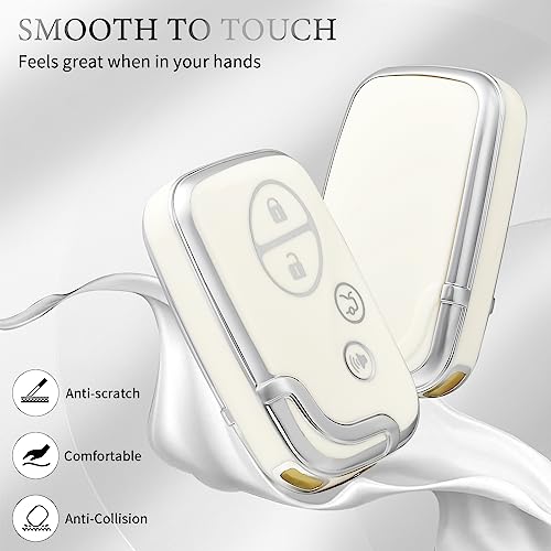 OFFCURVE for Lexus Key Fob Cover Special Key Fob Case Holder for Lexus ES350 GS300 GS430 GS450h GS460 is F IS250 IS350 LS460 LX570 RX350 Car Accessories Smart Keyless Remote Key Protector, White - Image 3