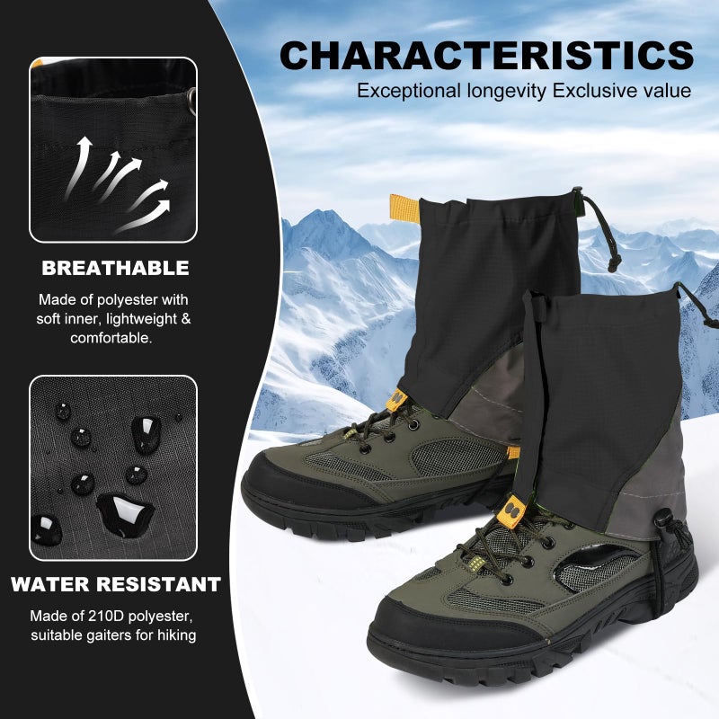 Uponauot Gators for Hiking Boots and Shoes, Lightweight Adjustable Leg Gaiters for Men Women, Waterproof Hiking Gaiters for Snow,Trail Running,Hiking,Hunting,Walking, Skiing,Snowshoeing,Mountain Climbing - Image 2