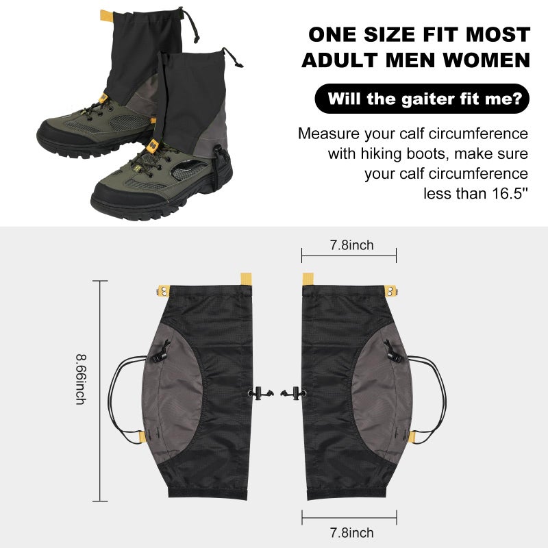 Uponauot Gators for Hiking Boots and Shoes, Lightweight Adjustable Leg Gaiters for Men Women, Waterproof Hiking Gaiters for Snow,Trail Running,Hiking,Hunting,Walking, Skiing,Snowshoeing,Mountain Climbing - Image 5