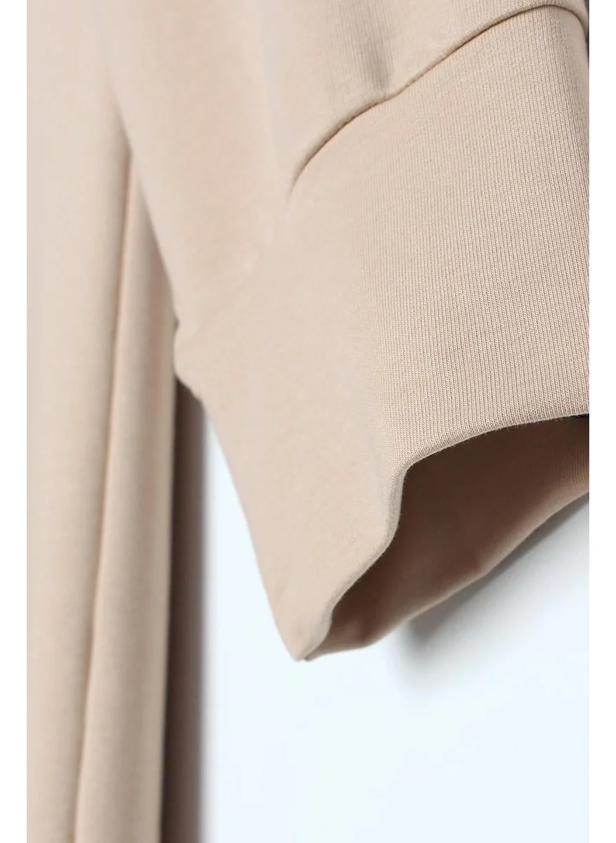 Allday Beige-Hooded Knitted Dress