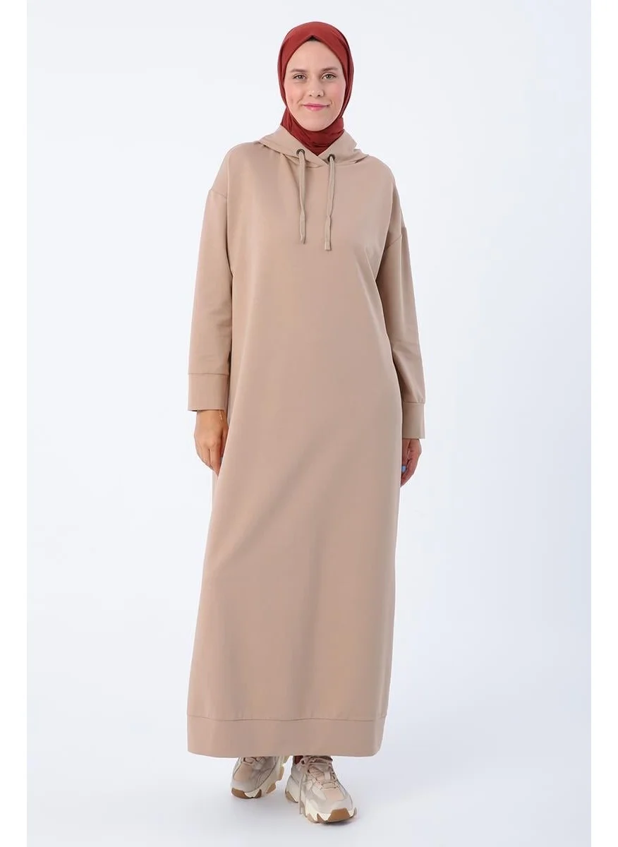 Allday Beige-Hooded Knitted Dress