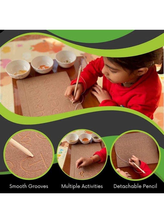 لوحة تتبع خشبية للأطفال بعمر سنتين فما فوق مع قلم رصاص وهمي للقراءة والكتابة، ألعاب تعليمية لتعليم الكتابة اليدوية وتعلم الحروف، ألواح تدريب، ألواح أبجدية صغيرة بخط متصل (وردي) - Image 2