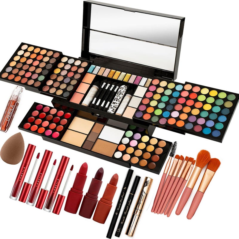Miss Rose MISS ROSE M 187 Colors Professional Makeup Palette  AllinOne Kit With Eye Shadows Lipsticks Mascara Foundations Blushes Brow Pencils Nail File  Makeup Gift Set for Women and Girls