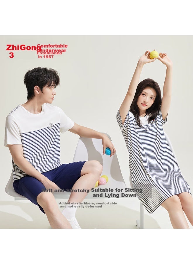 hongdou Hodo [same As In Mall] Women's Pajamas, 50s Modal Cotton Silk Smooth Elastic Navy Style, Wearable Outside, Short-sleeve Dress - Image 1