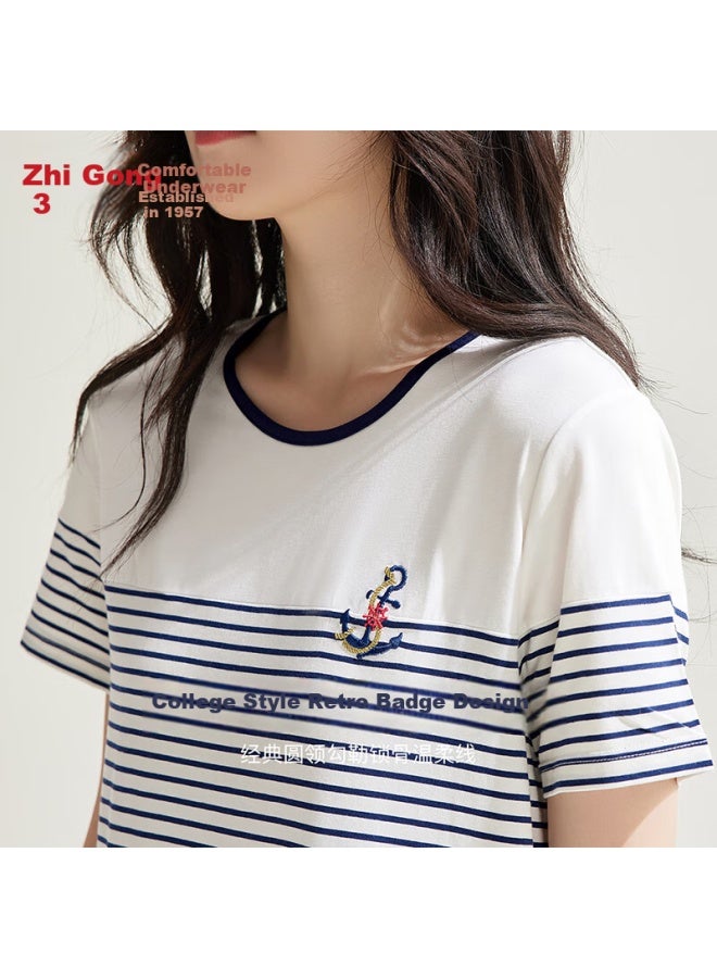 hongdou Hodo [same As In Mall] Women's Pajamas, 50s Modal Cotton Silk Smooth Elastic Navy Style, Wearable Outside, Short-sleeve Dress - Image 2