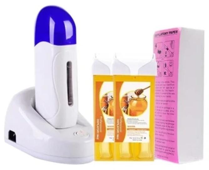 HK 4 in 1 Portable Cartridge Wax Heater Kit, Mini Waxing Machine Depilatory Wax ,100 PCS Depilatory Paper for Hair Removal, two pieces cartridge - Image 1