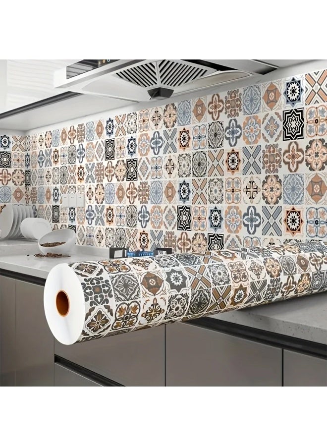 Zeemey 1 Roll Kitchen Tile Waterproof And Oil Resistant Wall Stickers, Thickened Heat-Resistant Stickers For Range Hood Renovation, Cuttable DIY Wallpaper For Kitchen Cabinet(60*300CM) - Image 1