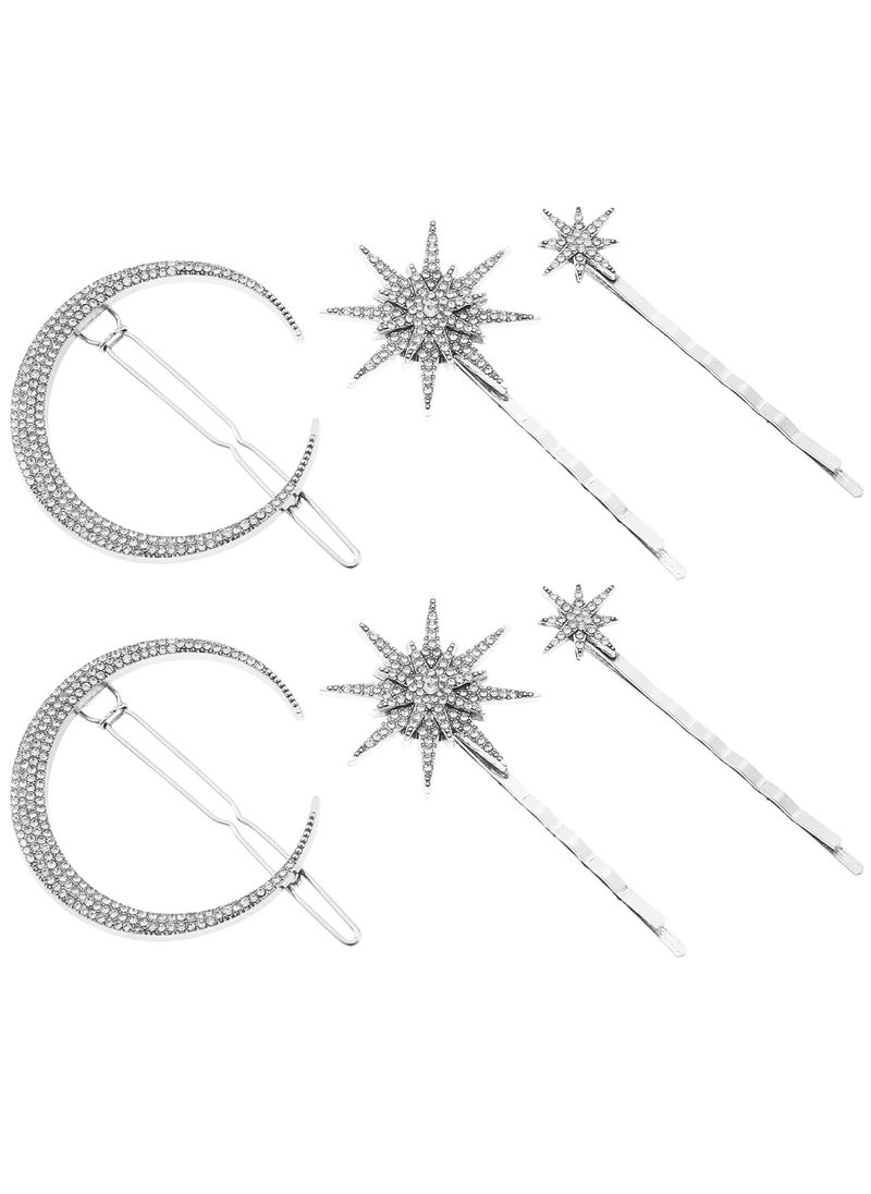 minkissy minkissy Snowflake Hair Clips Christmas Hair Accessorie Crystal Moon Star Hair Clips for Women Girls Hair Barrettes Hair Pin Side Clip 6pcs Setf 