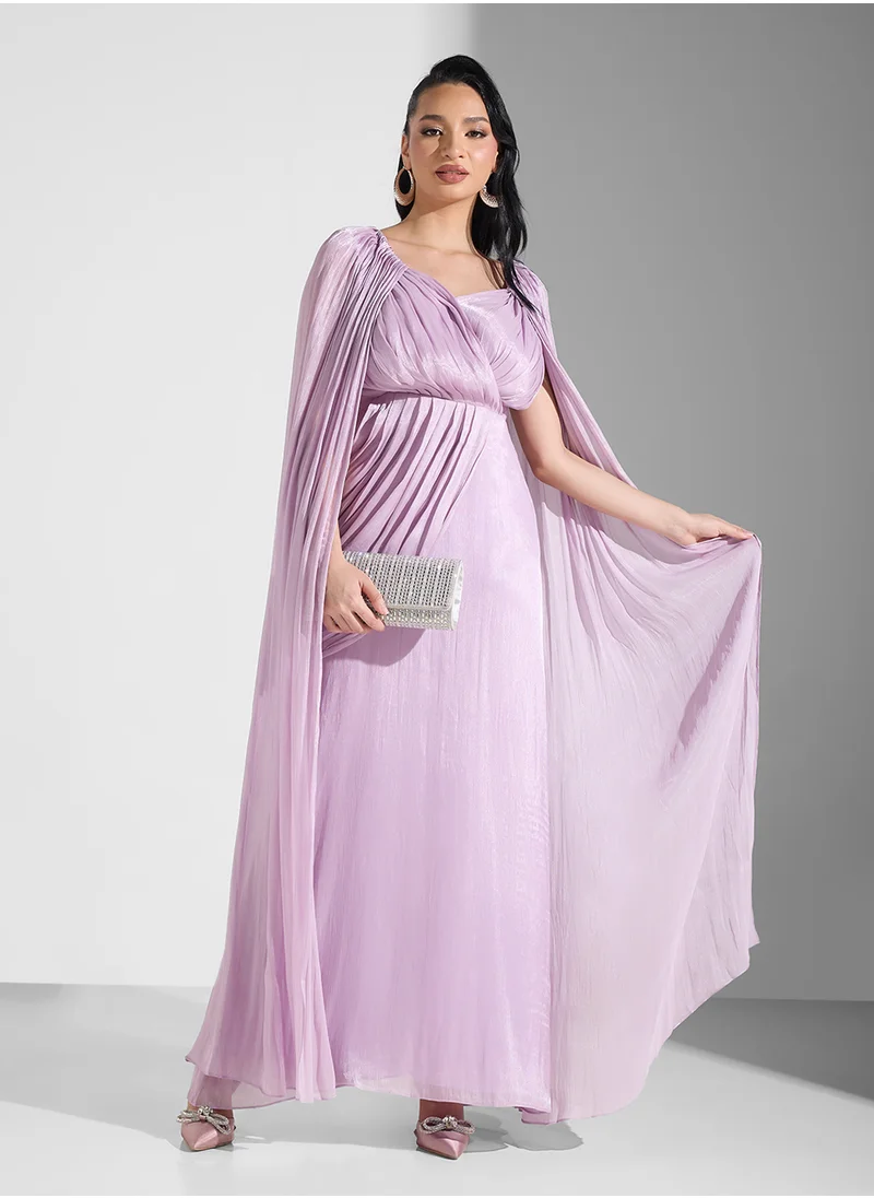 نمشي x Draped Dress With Exaggerated Sleeve Trail