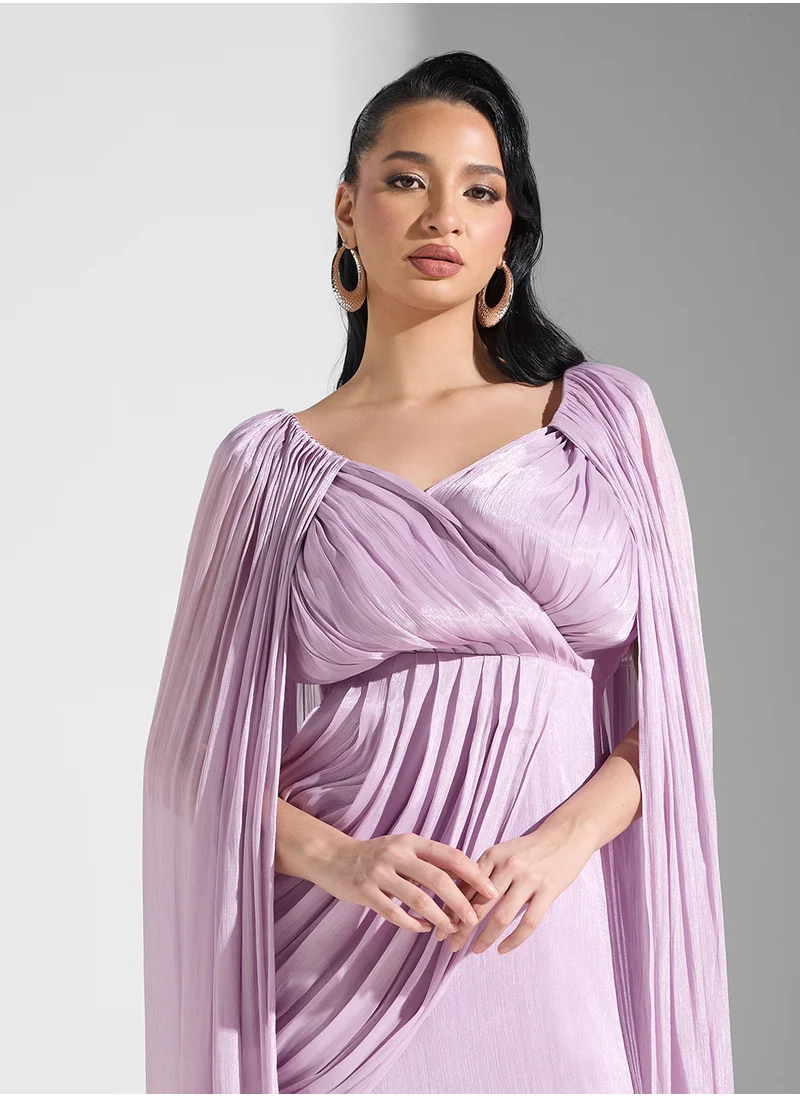 نمشي x Draped Dress With Exaggerated Sleeve Trail