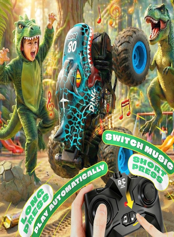 بيزغار ألعاب شاحنات الوحش من بيزجار - شاحنة وحش تعمل بجهاز تحكم عن بعد مع أضواء وموسيقى، ألعاب ديناصورات للأطفال، شاحنة تحكم عن بعد بمقياس 1:20 مع دوران 360 درجة وانجراف، سيارة تحكم عن بعد للأولاد من 4 إلى 7 سنوات، لون أزرق - Image 4