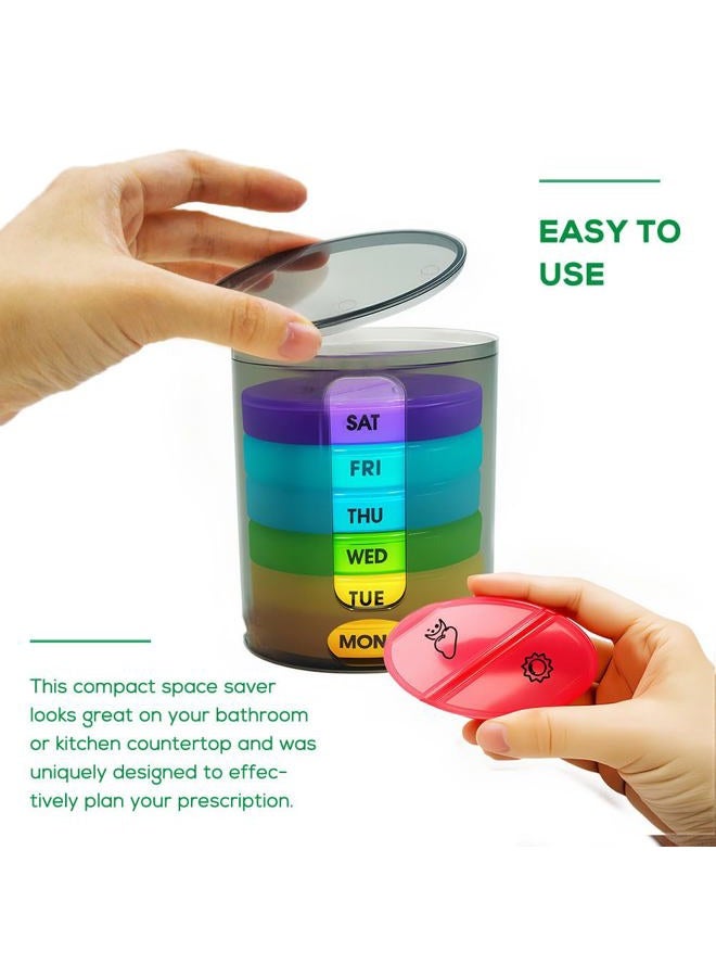 GIIYAA Weekly Pill Organizer (Twice-A-Day), Portable 7 Day Pill Box Case with Stackable AM/PM Compartments for Pills, Vitamin, Fish Oil, Supplements,Rainbow (Rainbow) - Image 4