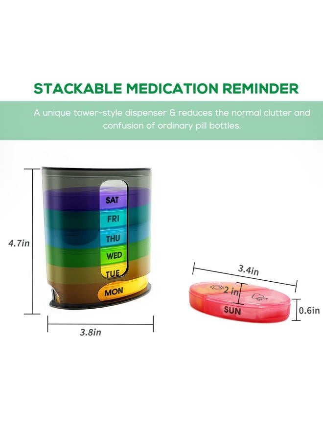 GIIYAA Weekly Pill Organizer (Twice-A-Day), Portable 7 Day Pill Box Case with Stackable AM/PM Compartments for Pills, Vitamin, Fish Oil, Supplements,Rainbow (Rainbow) - Image 2