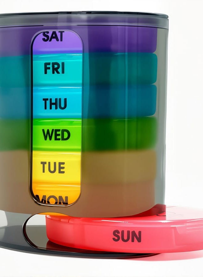 GIIYAA Weekly Pill Organizer (Twice-A-Day), Portable 7 Day Pill Box Case with Stackable AM/PM Compartments for Pills, Vitamin, Fish Oil, Supplements,Rainbow (Rainbow) - Image 1