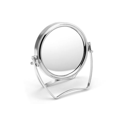 WMugthome Two-Sided 4-In/6-in with Handle Portable Round Makeup/Travel/Desk Mirror with 1X and 3X Magnification(Silver, 4inch) - Image 1
