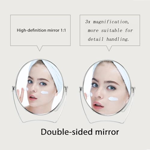 WMugthome Two-Sided 4-In/6-in with Handle Portable Round Makeup/Travel/Desk Mirror with 1X and 3X Magnification(Silver, 4inch) - Image 2