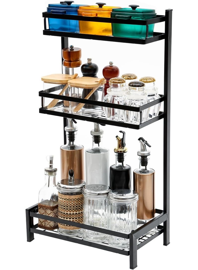 3-Tier Kitchen Countertop Organizer Suitable for Use as Metal Spice Rack, Under Sink Organizer, Kitchen Counter Top Organizer, Kitchen Overhead Organizer Shelves - Black