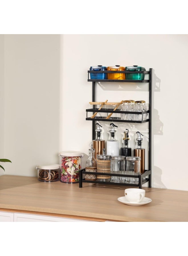 3-Tier Kitchen Countertop Organizer Suitable for Use as Metal Spice Rack, Under Sink Organizer, Kitchen Counter Top Organizer, Kitchen Overhead Organizer Shelves - Black